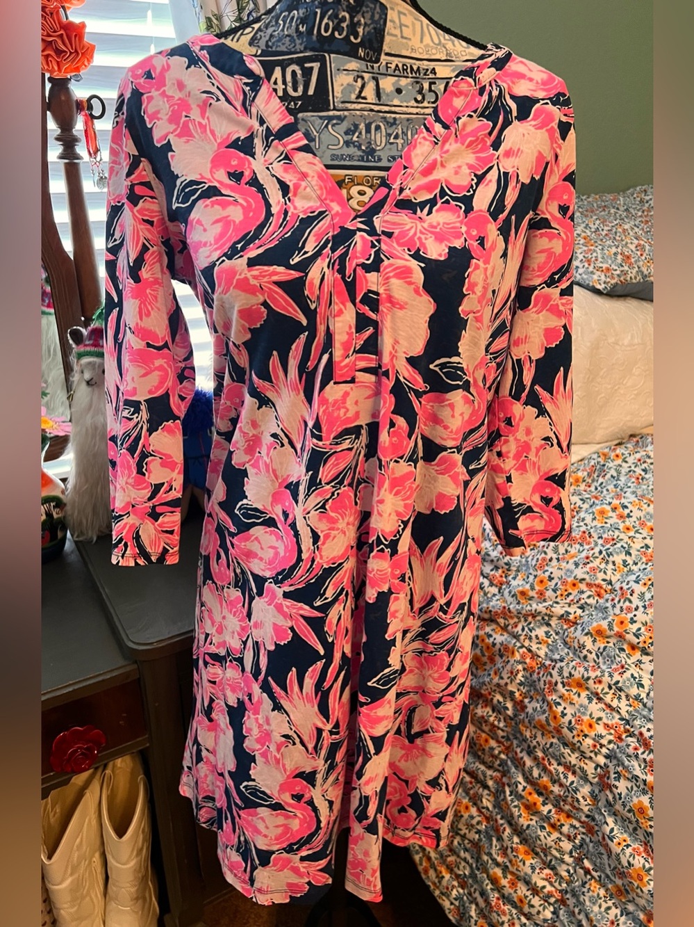 Lilly Pulitzer Navy Dress with Pink Floral Print